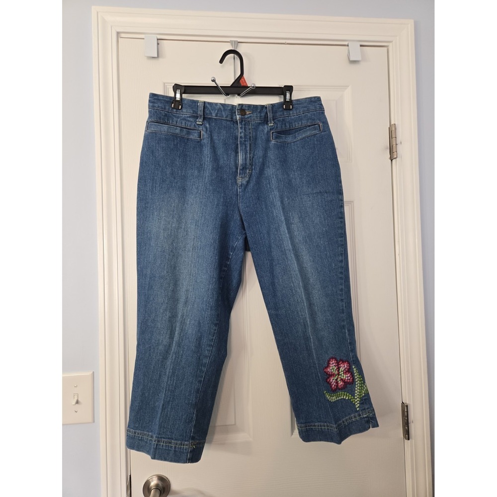 C J Banks 14W Blue Denim Capris w/ Embroidered Pocket & Leg